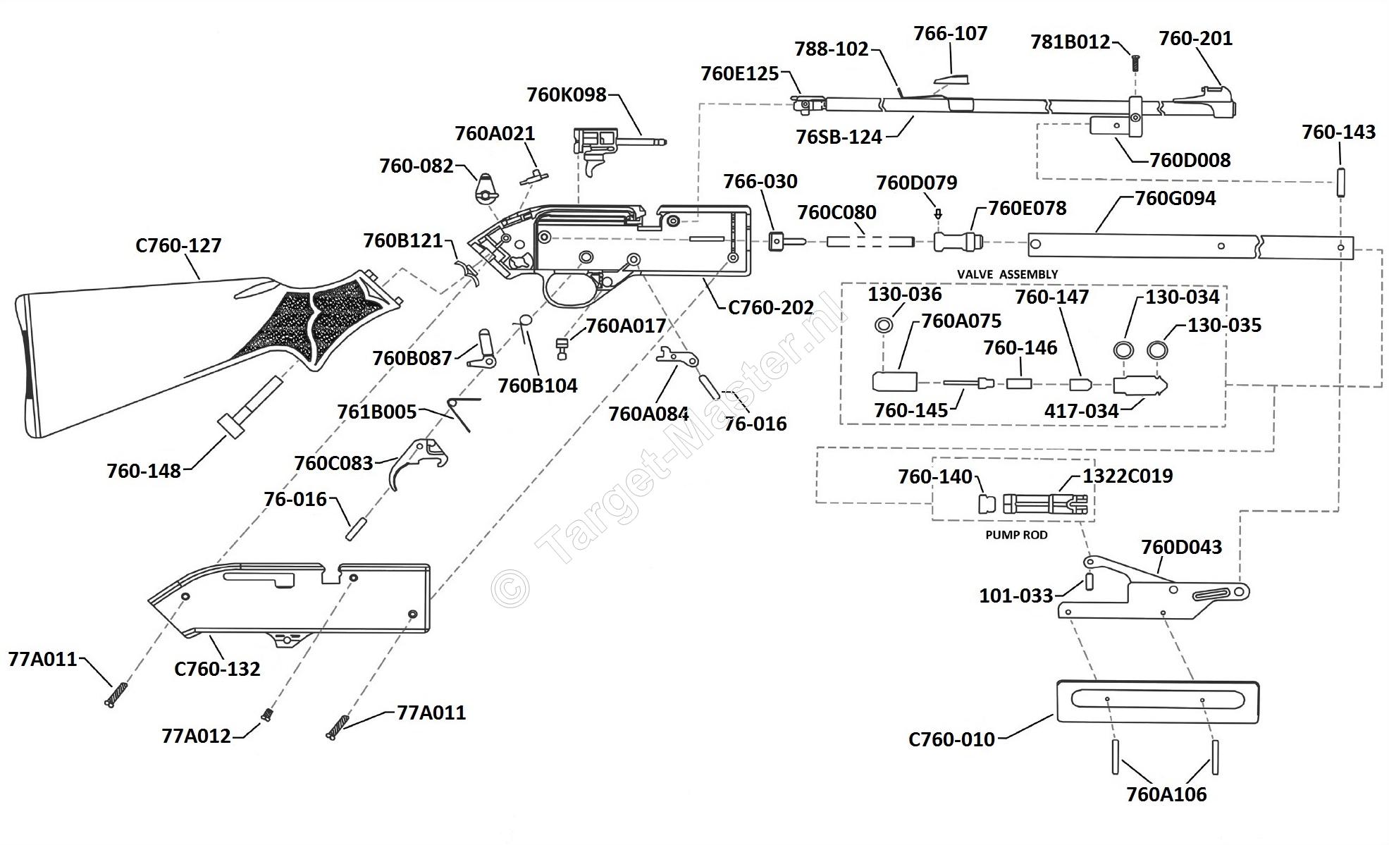 764SB, Parts Drawing Crosman Pumpmaster 764SB